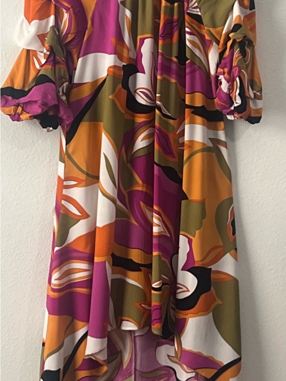 MSK Magenta, Olive & Orange Floral High-Low Dress, Size XL - Picture 4 of 9